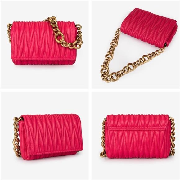 Hot Pink Quilted Purses Pretty Chunky Chain Shoulder Bags - Picture 4 of 6